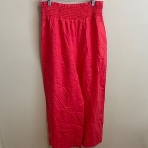 Boden Coral Smocked wide leg linen Pants size 8